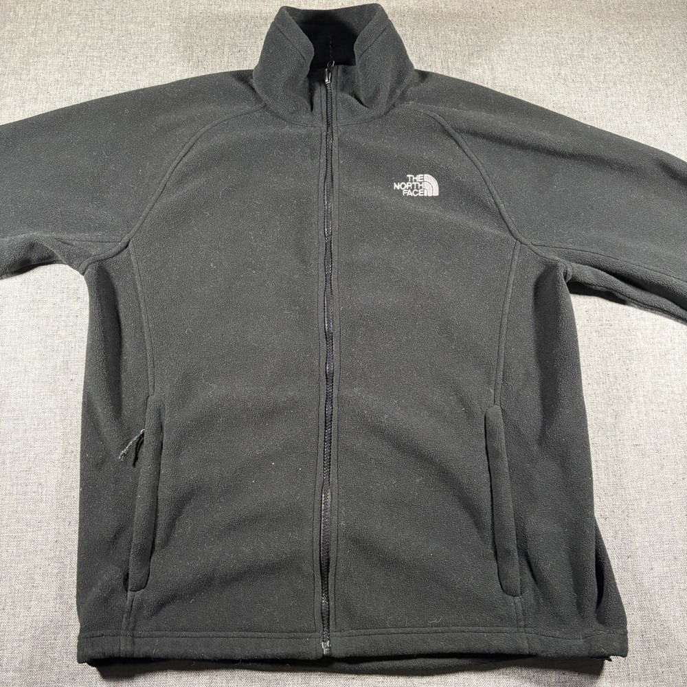 The North Face Fleece Jacket Men Large Black Full Zip Mock Neck Raglan
